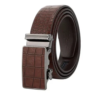 Cinto Automático Masculino de Couro com Estampa de Crocodilo