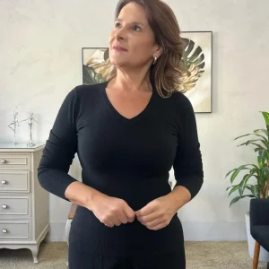 Tricot Cláudia Gola V Manga Longa - Preto